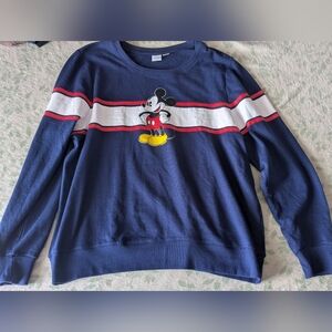 Mickey Mouse Navy Striped Crewneck | Disney | (Fits L)
